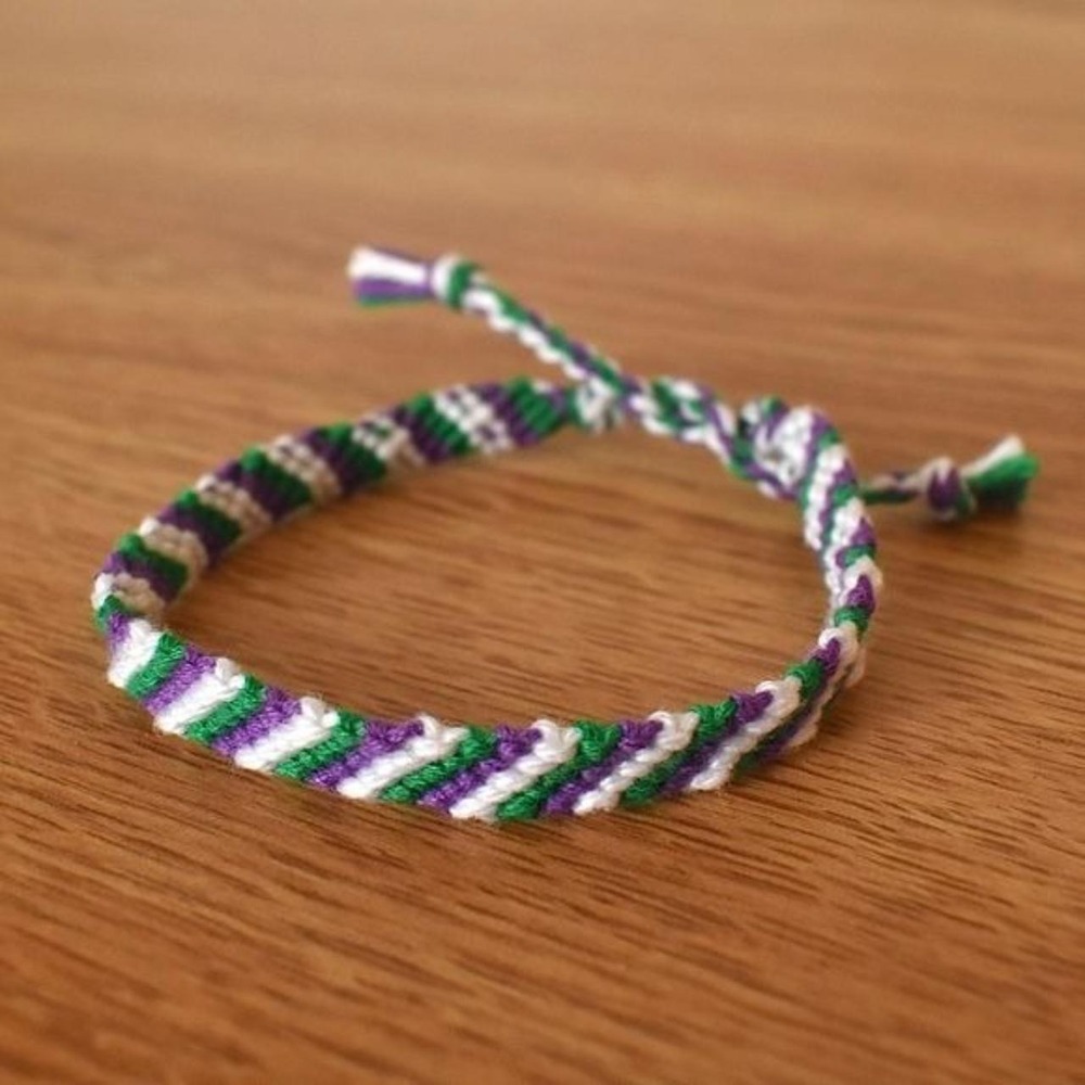 Handmade Woven Friendship Bracelet OS Purple Green White Women Cotton Thread